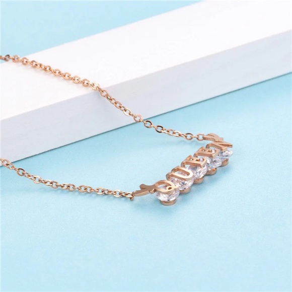 Water Resistant Rose Gold Queen of Diamond CZ Necklace, Pendant Necklace - Picture 5 of 7